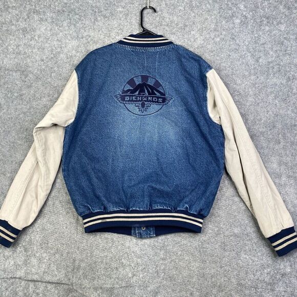 VINTAGE Denim Jacket Mens Medium Bomber Varsity Cotton Snap 90's Diehards - Picture 12 of 13